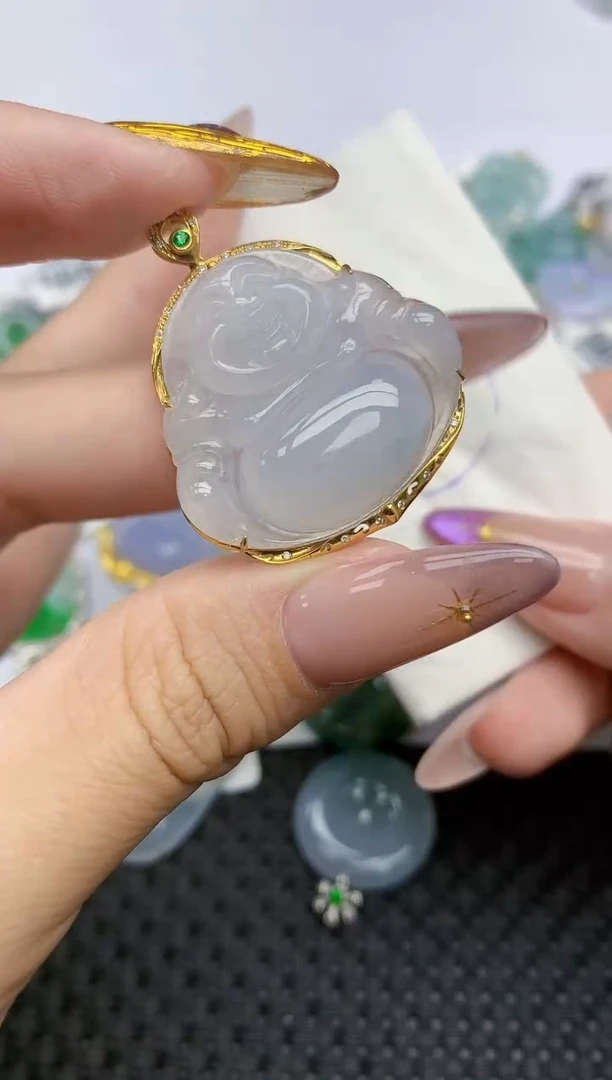 翡翠18K金镶嵌颈饰305   天然翡翠A货