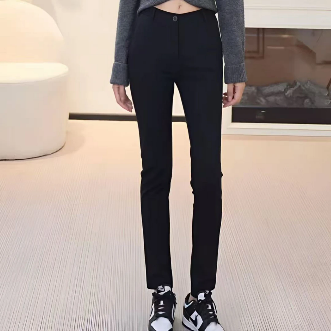 植绒厚款高腰秋冬保暖口袋休闲裤休闲显瘦百搭春季1100389