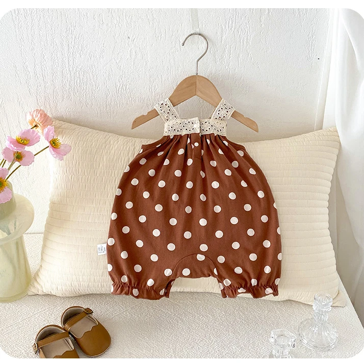 婴儿吊带碎花连体衣服夏装波点新生儿女宝宝爬服薄款背心包屁哈衣