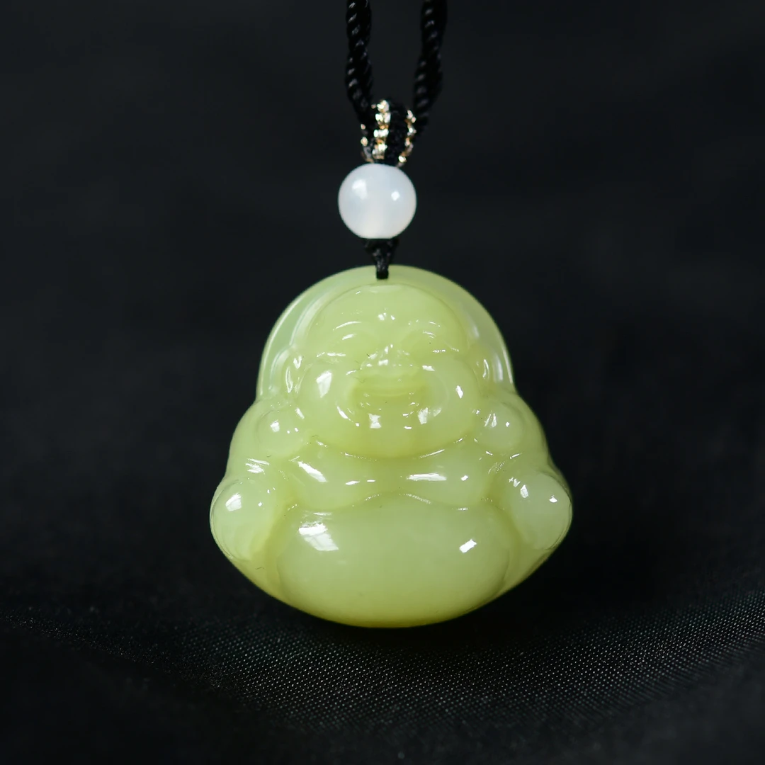 和田玉黄口笑佛玉坠女士弥勒佛吊坠大肚佛佛公项链挂件