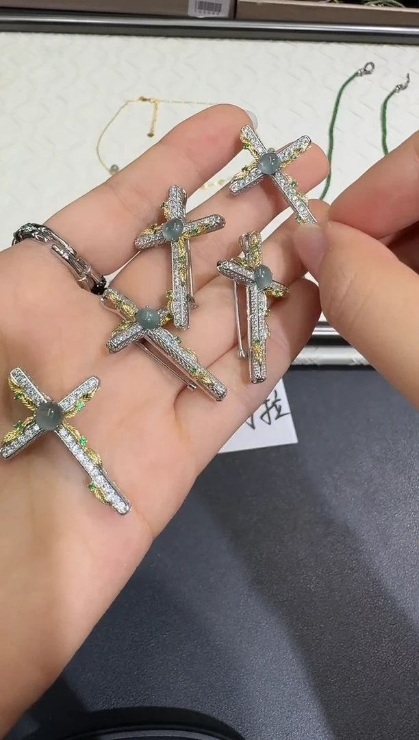 翡翠银S925镶嵌颈饰X0627-1822-109多样性一件