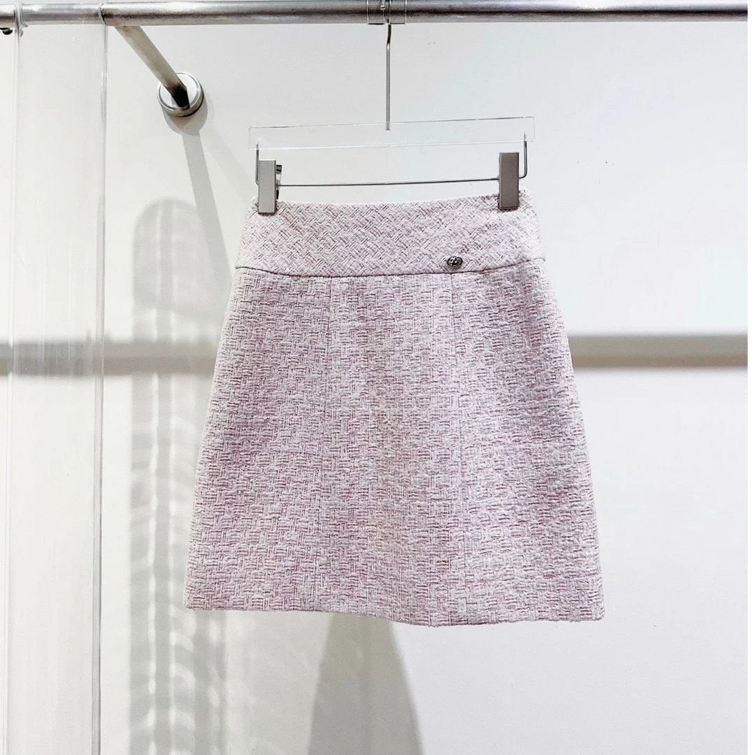 未使用 Chanel/香奈儿 Chanel 机场系列秀款格纹纹理半裙 粉色36