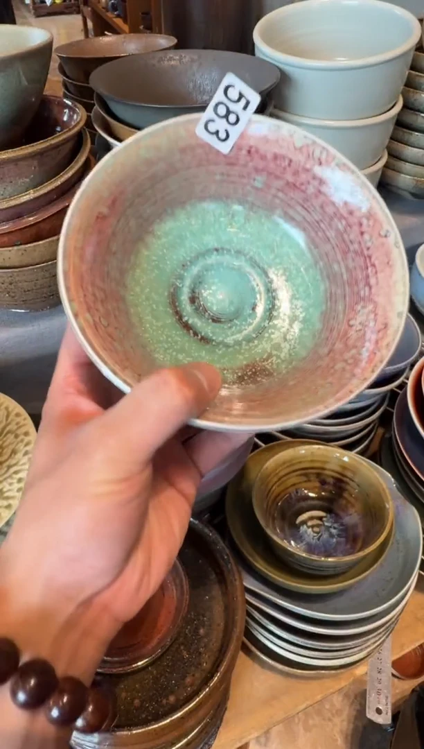 瓷片583  窑变红绿手工碗1个