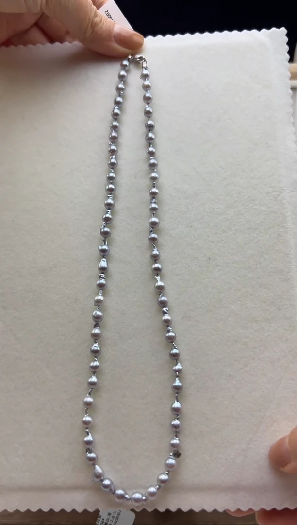 项链银S925镶嵌海水珍珠5mm海水真多麻微巴巴洛克项链