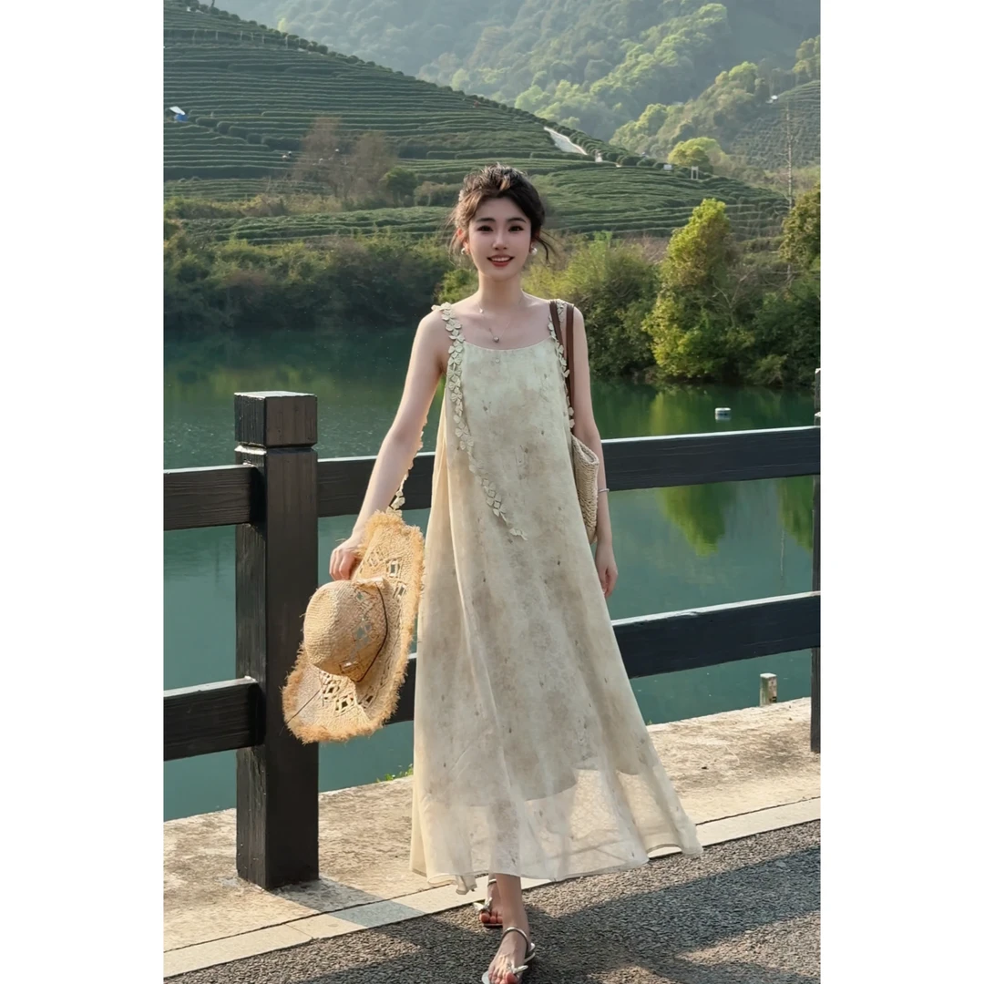 【大只定制】绿山墙 设计师款气质优雅温柔拼接连衣裙5XLSJ9331