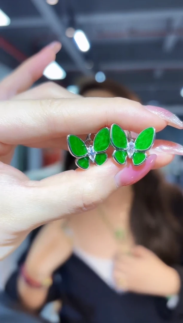 【闪购商品】翡翠耳饰银S925镶嵌缅料A货/支持复检/一对