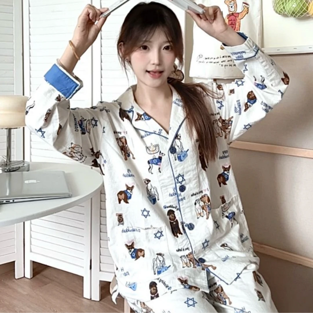 莫里伊【磨毛棉假日小狗】小众时尚设计休闲可外穿保暖睡衣家居服