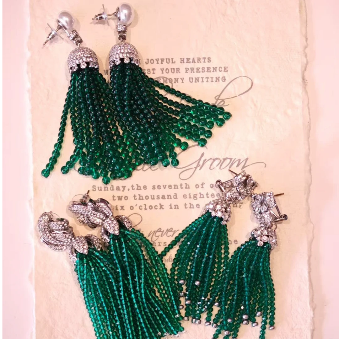 铜合金锆石耳饰 欧洲中古vintage欧美回流中古流苏耳饰