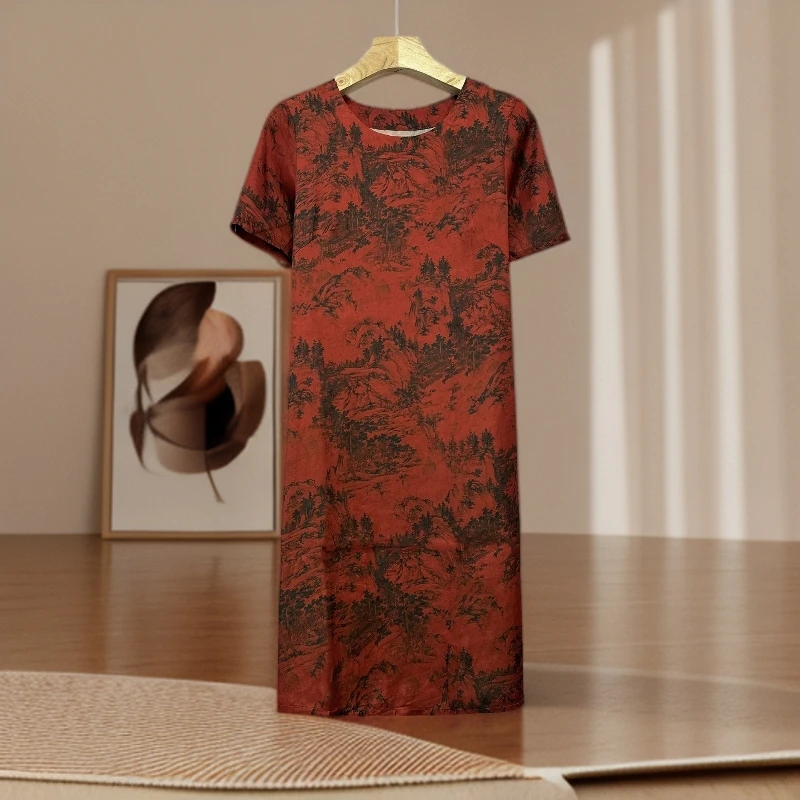 夏季新品！女士夏季圆领印花连衣裙F815