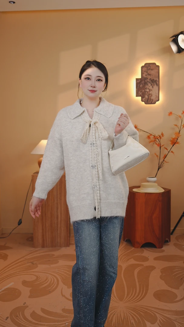 云朵(法式V领丝带毛衣针织)