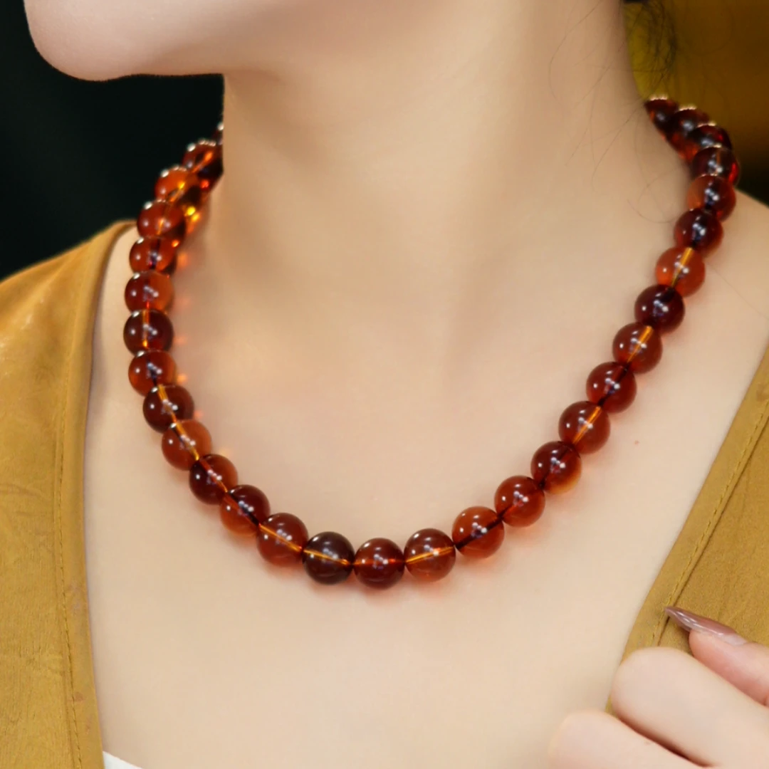 東芳珠宝-13mm墨西哥天然红蓝珀妈妈链气质项链琥珀项链50CM左右
