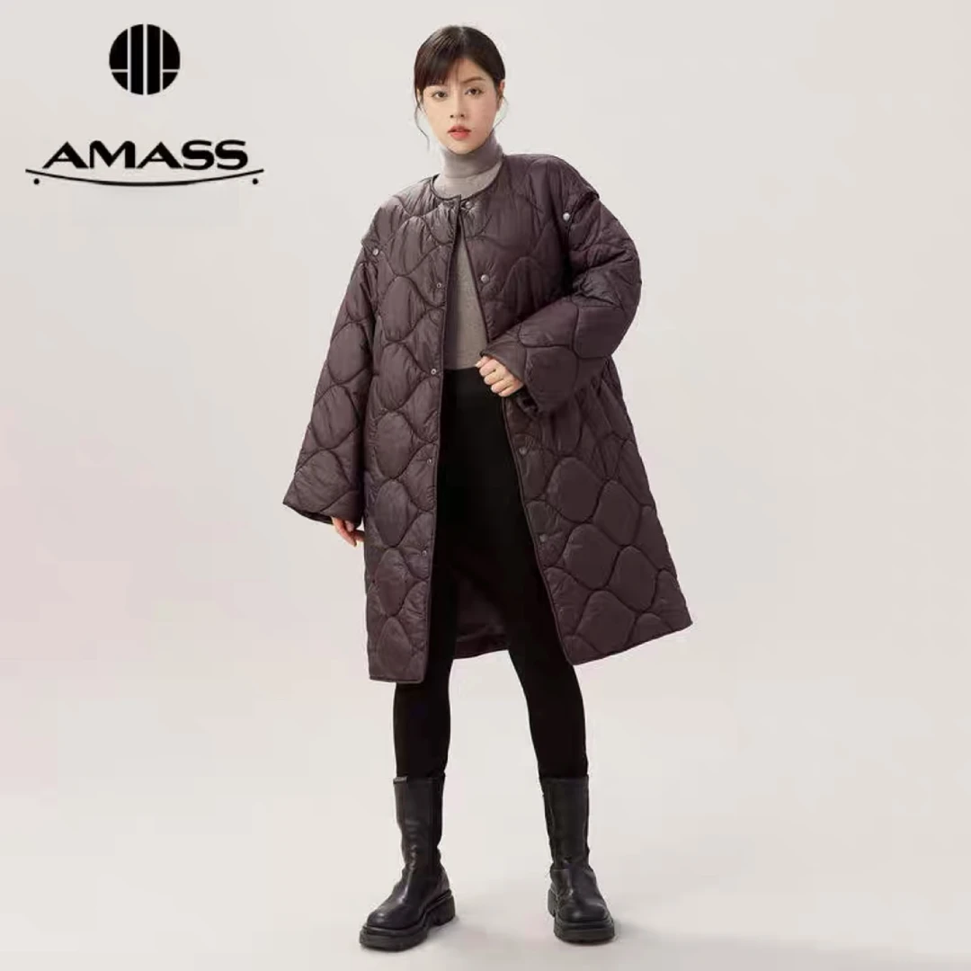 【阿玛施AMASS】5400672圆领宽松中长款棉服时尚 手袖可拆卸百搭