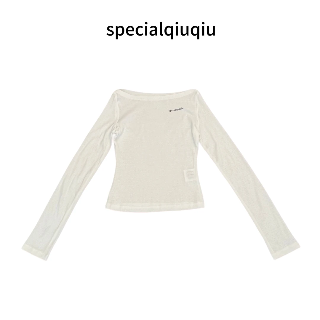 Specialqiuqiu原创设计长袖纯色修身一字领T恤上衣显瘦气质优雅
