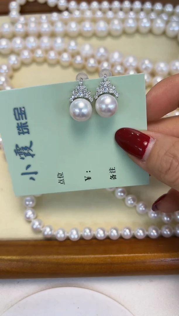 银S925镶嵌耳饰淡水珍珠9-10MM