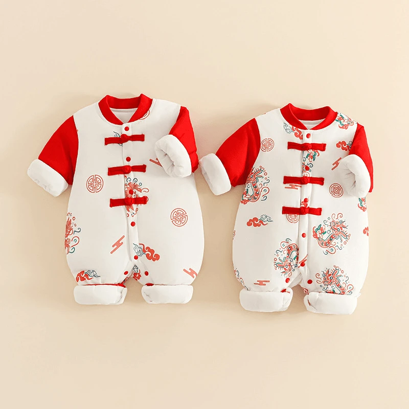 婴儿拜年服冬季棉服百日周岁抓周中式盘扣龙凤新年装宝宝过年衣服