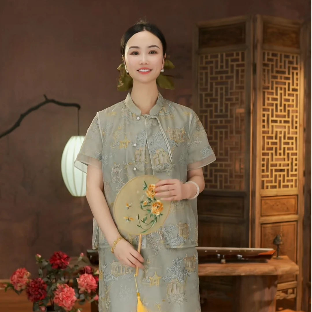 【东方婵韵】国风中式大气桑蚕丝欧根纱刺绣马甲  DFCY337165