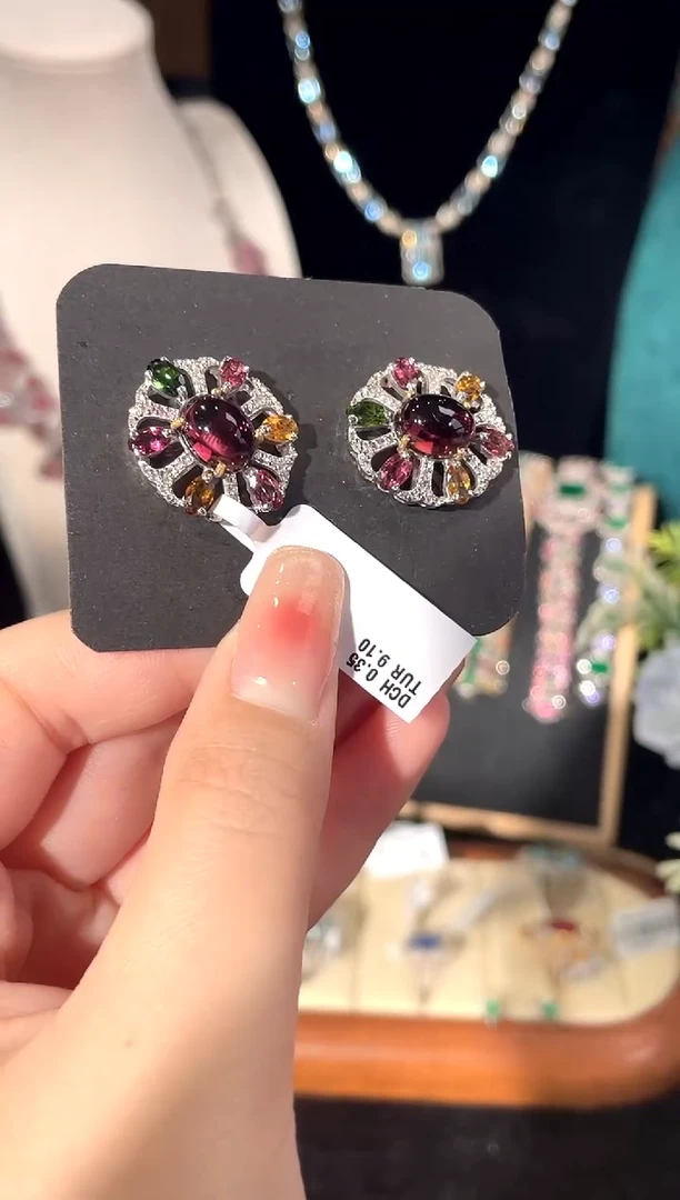 碧玺耳饰银S925镶嵌耳饰