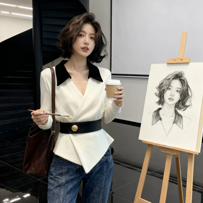 小香风白色针织衫女2025秋季小众不撞款独特漂亮轻熟名媛掐腰毛衣