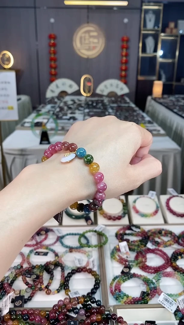 未镶嵌老矿碧玺彩虹单圈手串8mm+碧玺hon多样性发一条