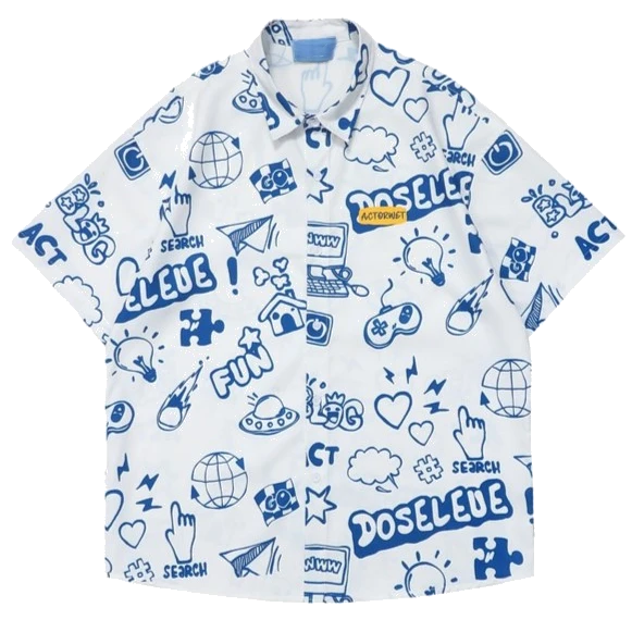 港风复古花衬衫短袖泰式夏威夷风设计感痞帅宽松套装男女BQ夏季