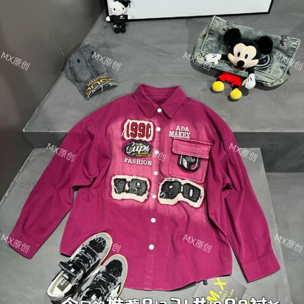 真真潮牌店【字母数字褪色红衬衫】81321