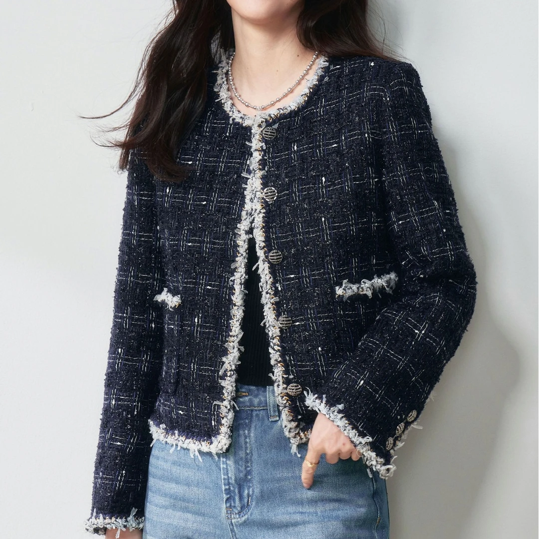 圆领短外套混色粗花呢小香风外套短款气质时尚上衣春秋小个子#06p