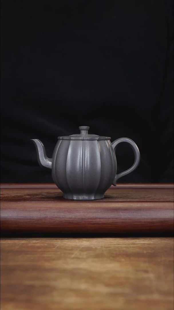 茶壶紫砂170ml 筋纹高宫灯 青灰