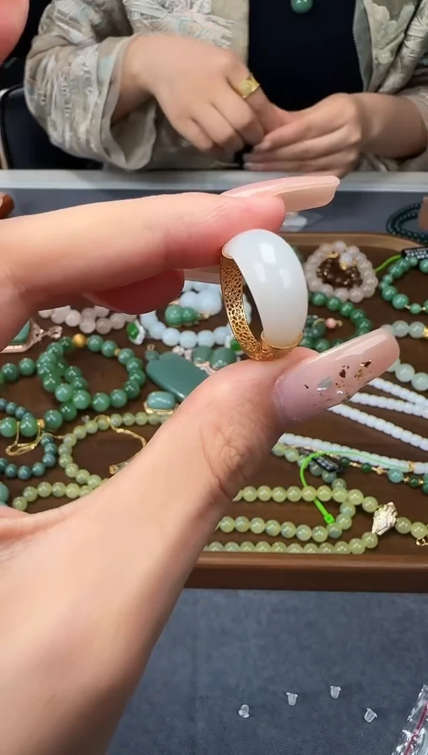 和田玉戒指银S925镶嵌1