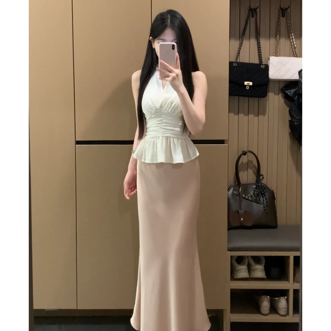 【巴黎少女】夏季纯欲系挂脖V领背心性感辣妹T恤XY-117