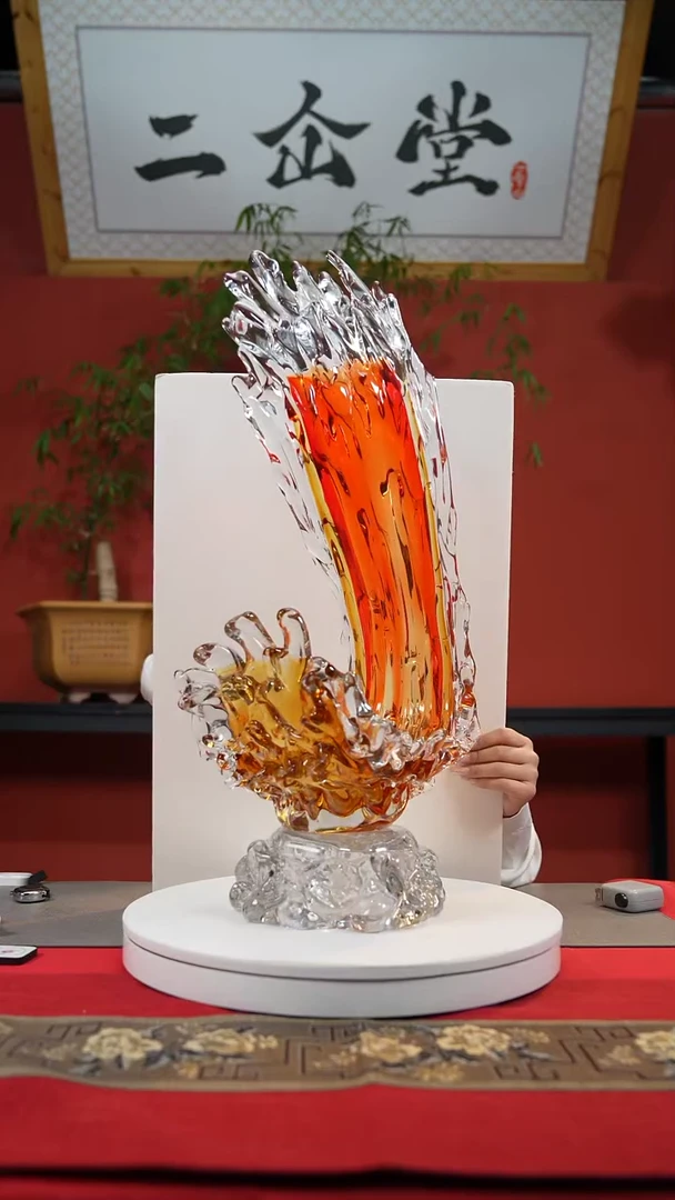 【闪购商品】琉璃手工艺品金红色风生水起高度67