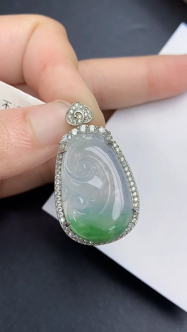 颈饰银S925镶嵌翡翠天然缅甸A货百元以上9元证书费自理