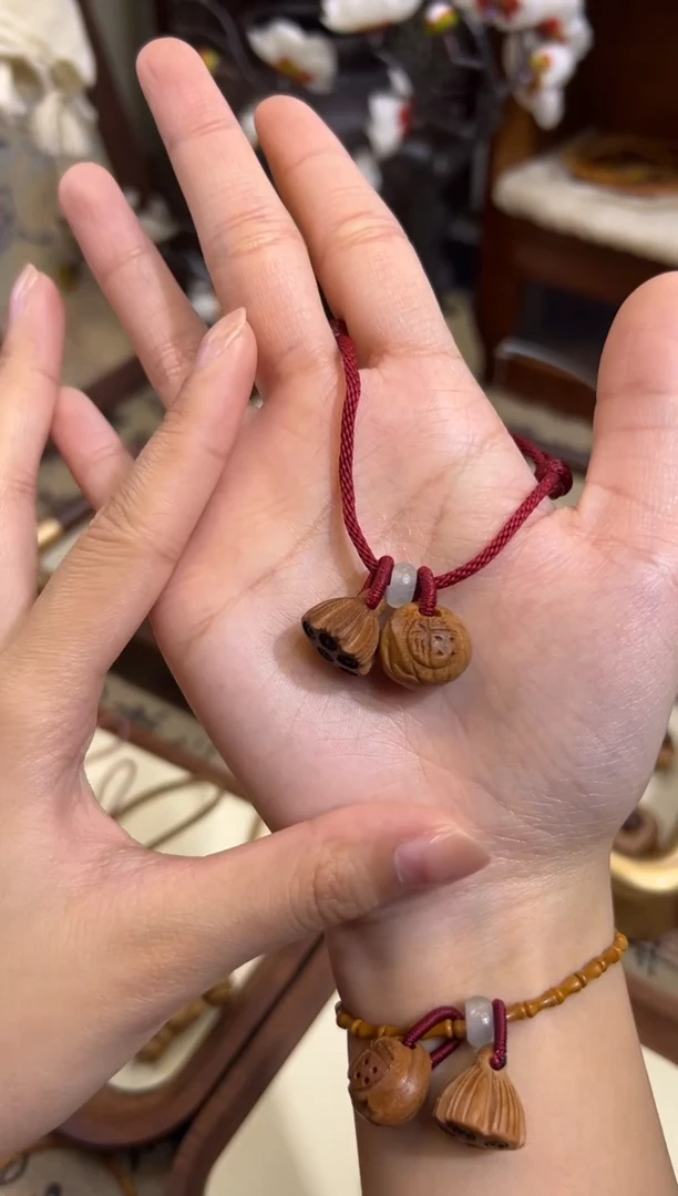 手串桃核【桃缘行】红绳「福气莲莲」桃木桃核辟、挡、驱、护 红绳可调节