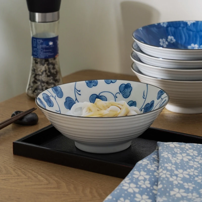 美浓烧日本进口陶瓷家用汤面碗日式高颜值釉下彩创意斗笠碗商用