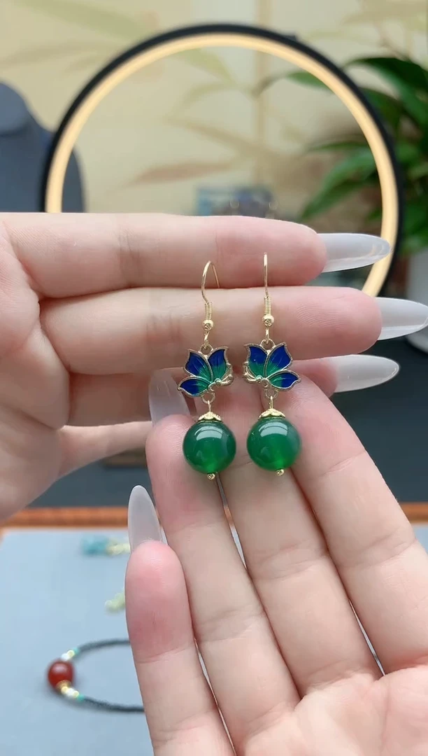 玛瑙/玉髓耳饰银S925镶嵌635