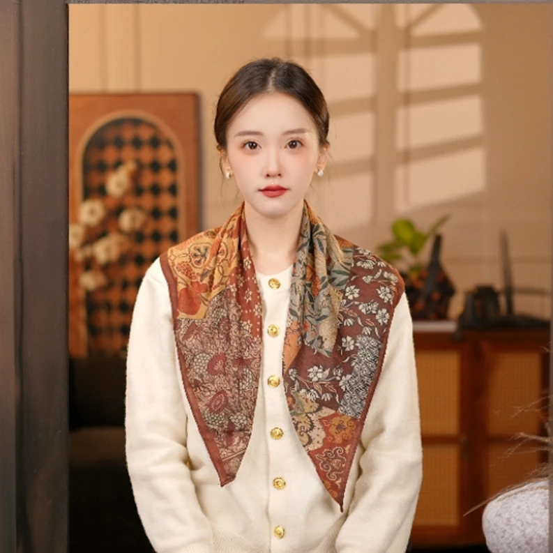 【70丝毛  油画石榴】 丝巾围巾高级披肩送礼复古国风