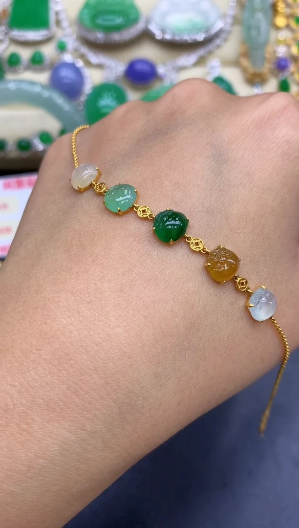 18K金镶嵌手链翡翠342-中国好珍宝