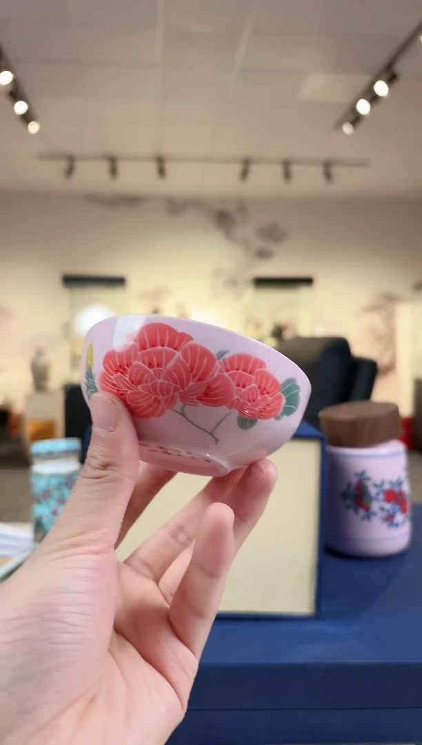 杯子陶瓷红稀芙蓉花普洱杯+礼盒