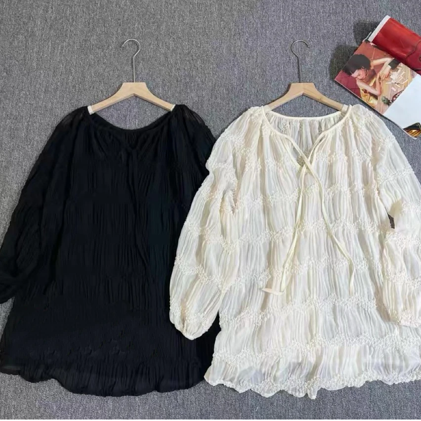 [麦霓严选]2025新款时尚泡芙感褶皱打底衫女9173