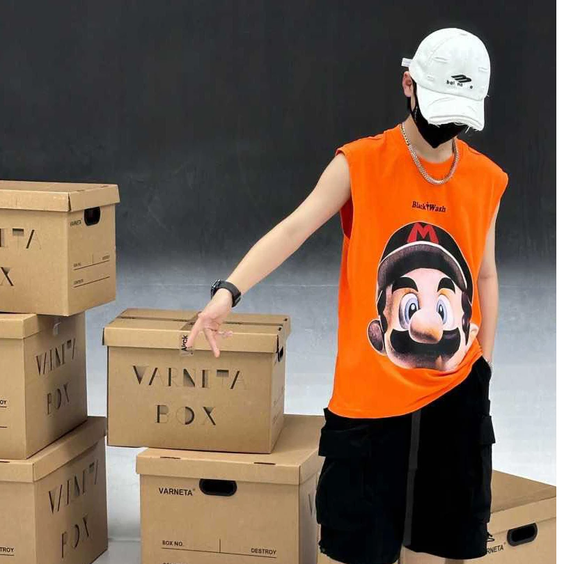 D623桔色青少年时尚潮流休闲背心T恤