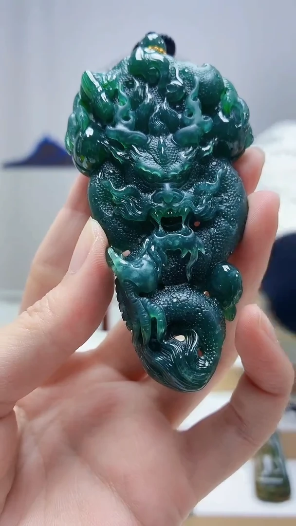 未镶嵌定制翡翠4898zm-毛货挂件78龙牌