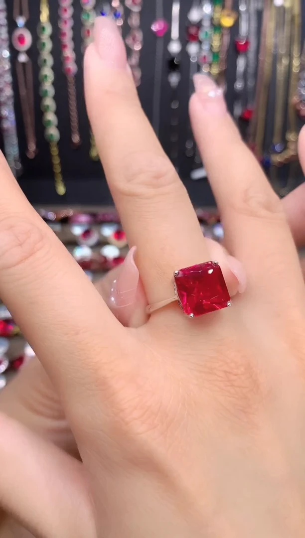 红宝石戒指银S925镶嵌10银色