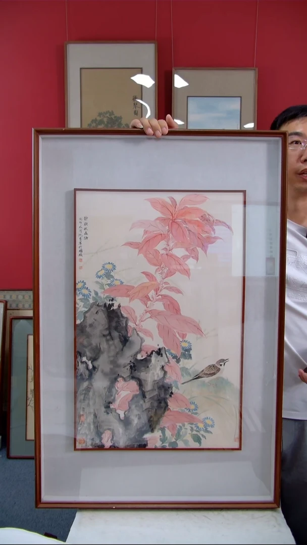 国画沈园富《静听秋雨》装裱93*61