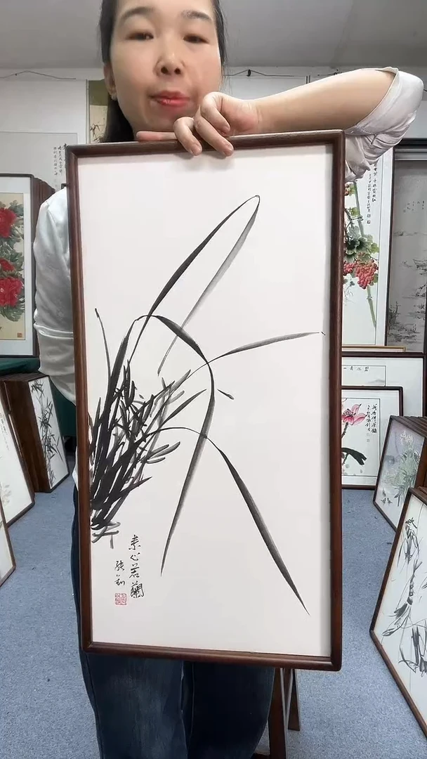 国画手绘实木画框京东包邮保真