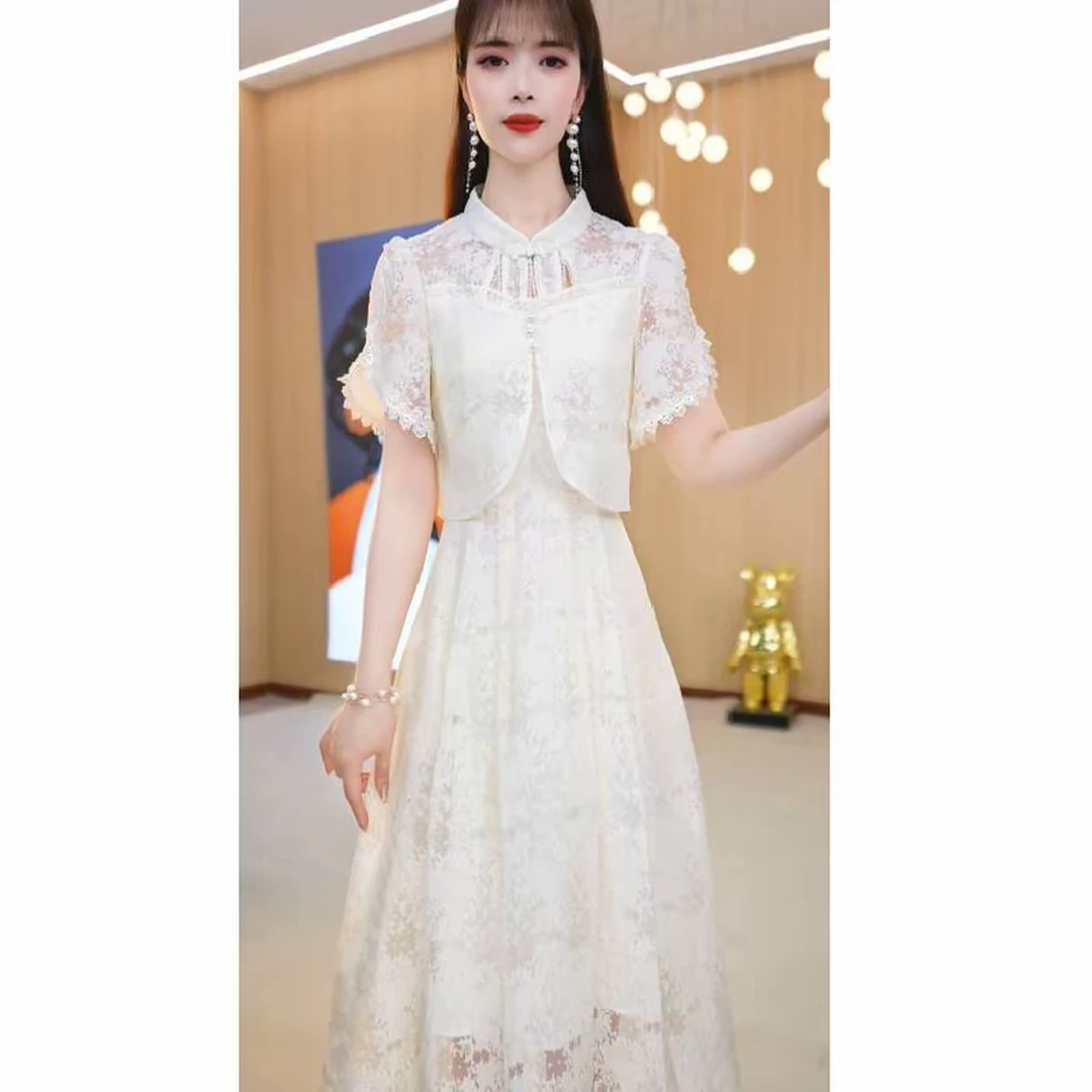 【连衣裙】夏季新旗袍领时尚减龄优雅显瘦中长款连衣裙M-4XL