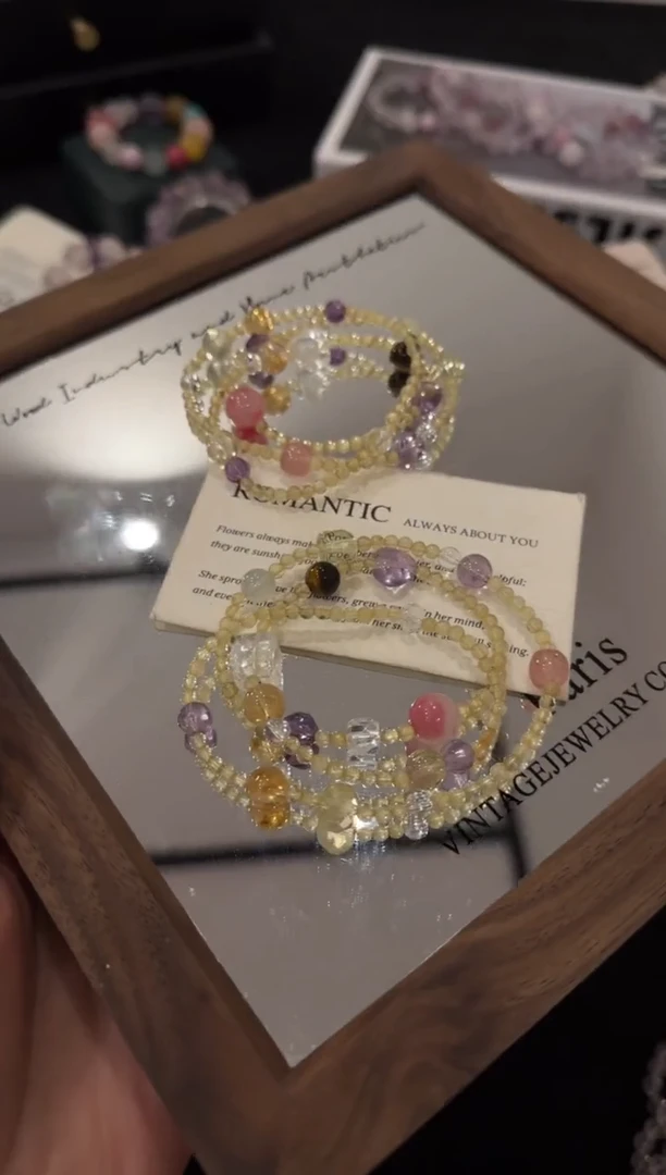 未镶嵌手链水晶金发晶三圈x3140