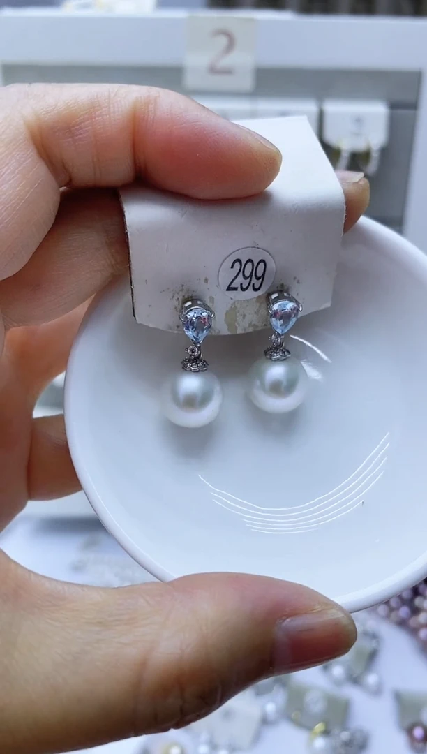 银S925镶嵌淡水珍珠耳饰299