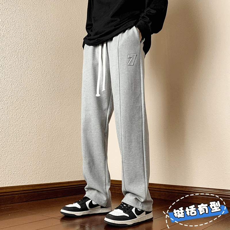 HE灰色裤子男士春秋季新款潮流宽松直筒运动卫裤钢印休闲长裤