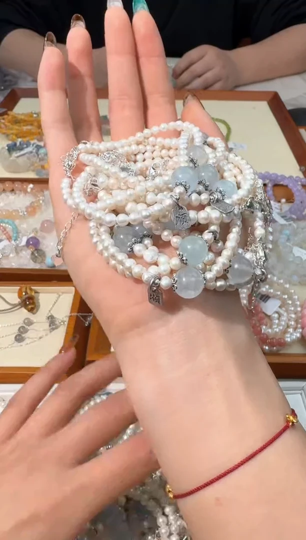 【闪购商品】淡水珍珠手绳合金A028珍珠海蓝宝单珠款