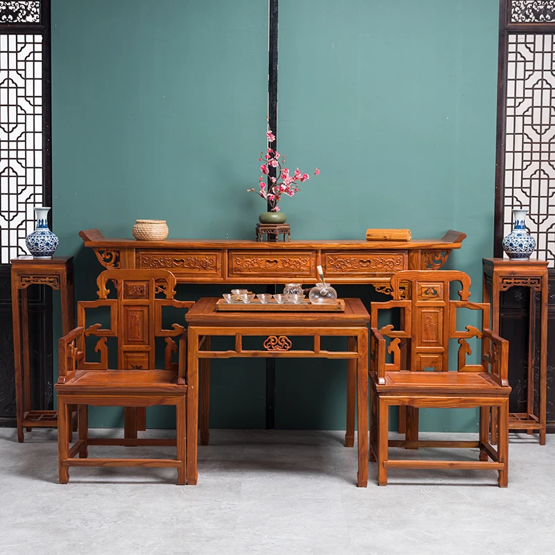 中堂六件套实木农村仿古中式太师椅八仙桌佛龛财神供桌椅新中式