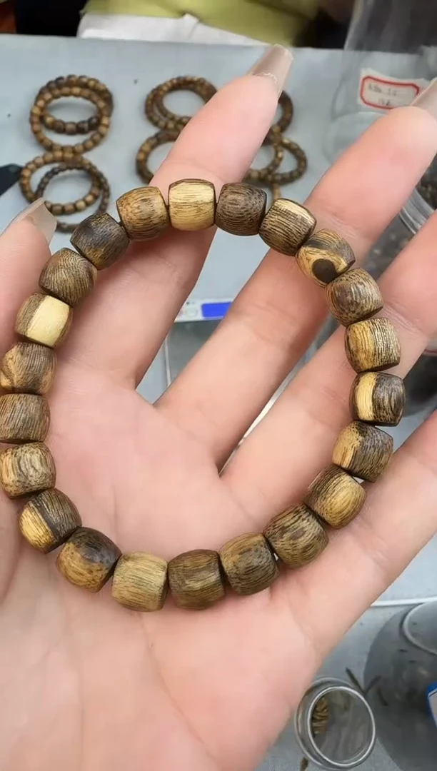 沉香手串0907虎斑棋鼓珠单圈多样性发一